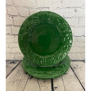 Vietri Majolica Green 8 1/2" Christmas Wreath Salad Plate Made Italy Set Of 2